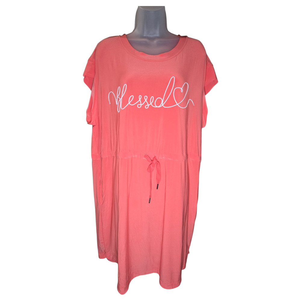 Kate Park Wom 3X NWT Coral Pink Blessed Short Sleeve Dress Beach Swim Cover Up